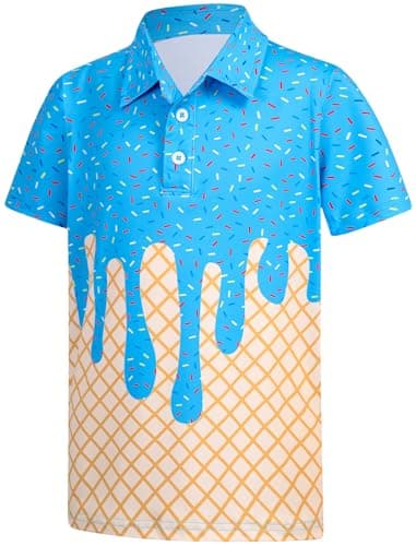 Polo Shirts for Boys Spring Shirt Size 9-10 Kids Collared Short Sleeve Athletic Dry Fit Tops Blue Ice Cream School Uniform Casual Clothes - Image 1