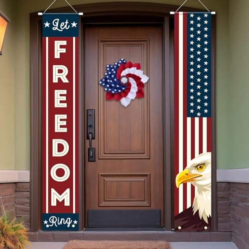 4th of July Decorations, Patriotic Decorations of Hanging American Flag Banners Porch Signs 12 x 71 in for Memorial Day Independence Day Veterans Day Labor Day for Yard Indoor Outdoor Décor - Image 1