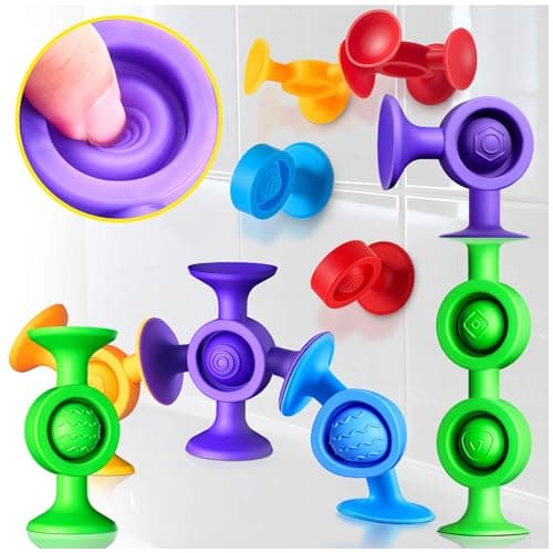 Baby Bath Toys Suction Toy: No Hole Bath Toy for Baby Toddlers Sensory Fidget Toys for Autism Fine Motor Skills Suction Cup Toys for Boys Girls - Bathtub Airplane Travel Easter Basket Stuffers - Image 1