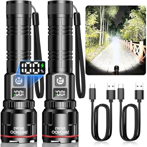 RECHOO Rechargeable Flashlights 2 Pack, Super Bright High Lumens LED Flashlight with LCD Digital Display, 3 Lighting Modes & Zoomable Torch Lights for Home Camping Hunting Emergency - Image 1