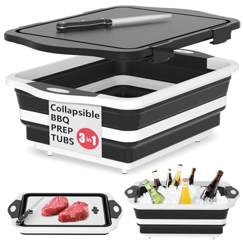 HI NINGER BBQ Prep Tub with Lid, Collapsible Camping Sink with Colander, Cutting Board & Knife Set for Grilling, Smoking & Outdoor Cooking, Collapsible Wash Basin for RV Camping Essentials - Image 1