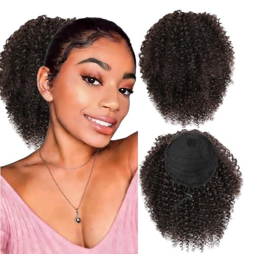 Servintha Chocolate Brown Drawstring Ponytail Extension 10 Inch Kinky Curly Ponytail Hair Extensions Color #4 Curly Short Afro Ponytail Hair Pieces For Women - Image 1