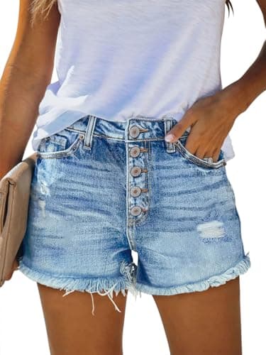 onlypuff Boyfriend Jean Shorts for Women Folded Denim Shorts Mid Rise 5 Buttons Closure Light Blue 6 - Image 1