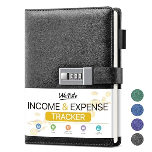 WEMATE Accounting Ledger Book with Lock, Accounting Log, Tracking Income & Expenses Deposits, Expense Tracker Notebook for Small Business Bookkeeping & Personal Use A5 Black 8.5x5.3" - Image 1
