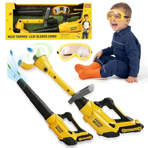 Toy Choi's 2-in-1 Kids Leaf Blower & Weed Trimmer Toy Set with Goggles, Realistic Sounds & Lights, Toddler Gardening Tools Pretend Play Outdoor Toys for Boys Girls Ages 3 4 5 6 7+ - Image 1
