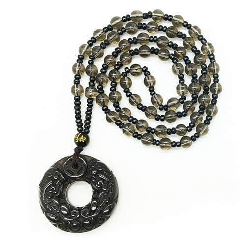 FUDIDU Peace Buckle Pendant Obsidian Crystal Necklace for Women&Men, 25Inch Non-Adjustable Glass Bead Chain Healing Stone for Negative Energy Absorption, Protection Jewelry for Women,Couple Necklaces - Image 1