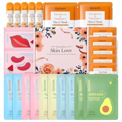 QUIYUM Skincare Set - 26PCS Face Masks & Lip-Eye Masks, Fruit & Turmeric VC Masks Gifts for Women Teen Girls, Travel Size Toiletries for Mother's Day Christmas Birthday - Image 1