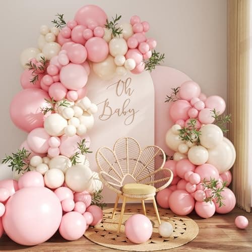 Pink Balloon Arch Kit 124Pcs Pink and White Balloon Arch Garland Kit Pastel Light Pink Sand White Balloons for Baby Shower Wedding Bridal Shower Anniversary Birthday Party Decorations - Image 1