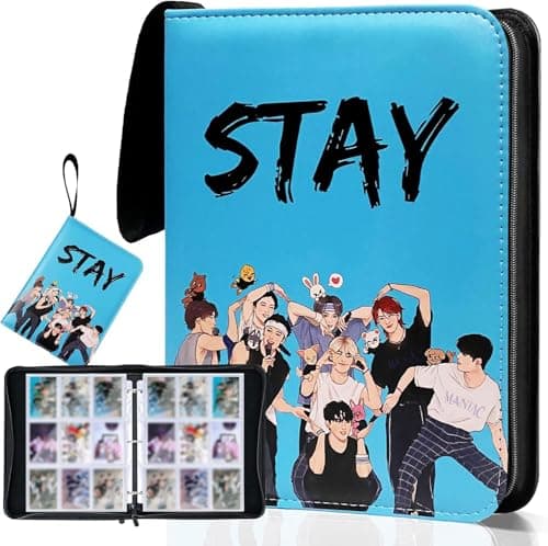 KEFEIKJ Cute Trading Photocard Binder, STAY Photo Album Cartoon Card Holder Book Storage 900 Cards with Sleeves for Lomo Cards Gift - Boys & Girls, idol Photo Protect (Blue, 9 Pockets)