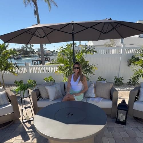 PURPLE LEAF 14ft Patio Market Umbrella with Base Double-Sided Rectangle Outdoor Table Sun Umbrellas with Crank 12 Heavy Duty Sturdy Ribs for Pool Beach Deck Backyard Light Gray - Image 1