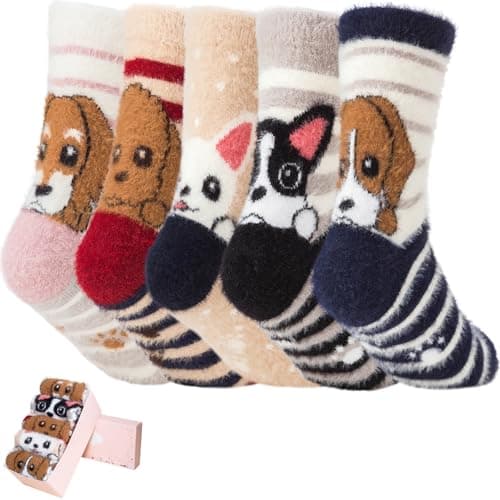 ICEIVY 5 Pair Fuzzy Cozy Fluffy Socks for Women, Warm Comfy Soft Casual Home Sleep Winter Wool Socks, Gifts for Women - Image 1