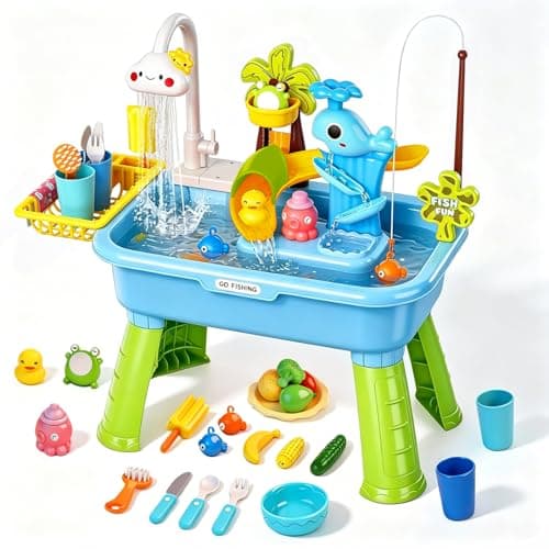 2026 Upgraded Water Table for Toddlers 1-3, Outdoor Water Play Table for Kids Ages 4-8 with Pump, Toddler Water Table, Play Sink with Running Water, Kitchen Sink Toy, Fishing Game, Sensory Table, Blue - Image 1