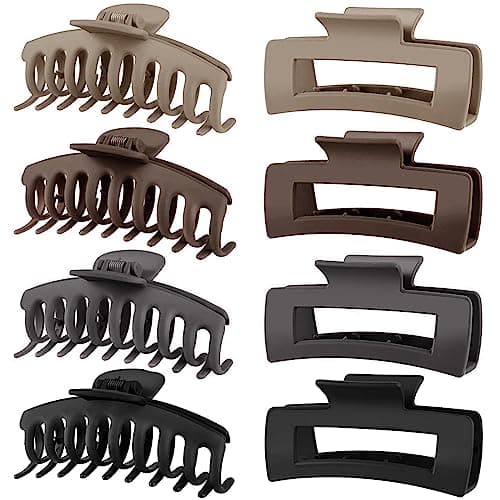 TOCESS 8 Pack Neutral Matte Big Claw Clips for Thick Hair, 4.3 Inch Large Hair Claw Clips for Women Strong Hold Non-Slip Jaw Clips for Curly, Fine, Thin Hair, Taupe, Mocha Brown, Charcoal Gray & Black - Image 1