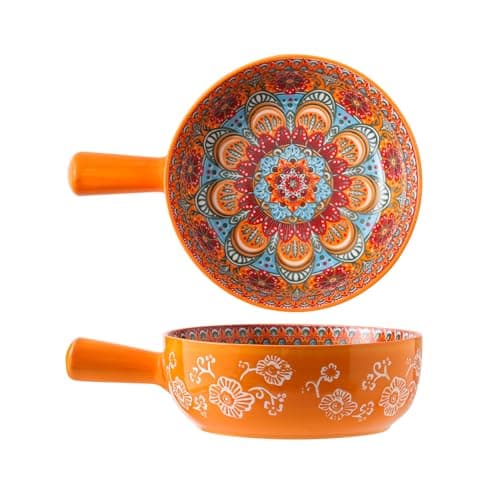 JINNTHE 9 In Soup Bowl with Handle Orang 1PC, 23 Oz Soup Bowls Spaghetti Bowl, Bohemian Ceramic Soup Crocks for Cereal, Pasta, Noodle, Rice, Beef Stew, Chilli, Oven Microwave Dishwasher Safe Gift - Image 1