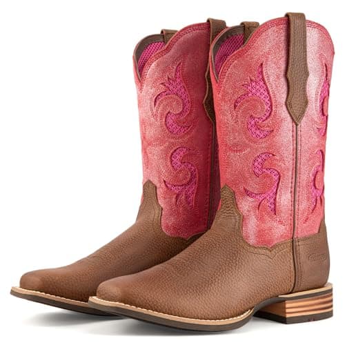 Palitutu Cowboy Boots for Women, Genuine Leather hand-embroidered with patterns for Country Concert Party Women Boots (Pink Floral, 7, US Footwear Size System, Adult, Women, Numeric, Medium, 7) - Image 1