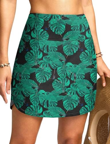 Viodia Women's 18"/20" Long Swim Skirt High Waisted Modest Swimsuits Skirt Bathing Suit Tummy Control Swim Bottoms Leaf S - Image 1
