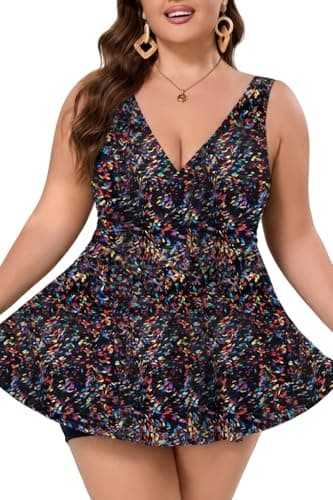 COCOPEAR Plus Size Swimsuit for Women Crossover Swim Dress 2 Piece Swimsuit for Women Tankini Bathing Suits - Image 1