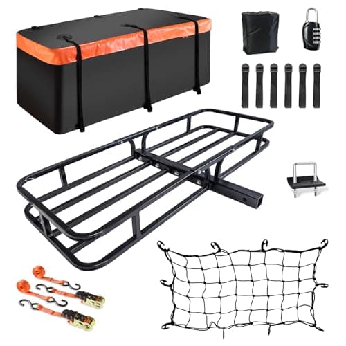 Hitch Mount Cargo Carrier Basket 53"*19"*5"+Waterproof Bag 9 Cubic Feet(51"*17"*18"),and Cargo Net with Attachment Hooks,Ratchet Straps,Hitch Stabilizer.500 Lbs Capacity,fit 2" Receiver - Image 1