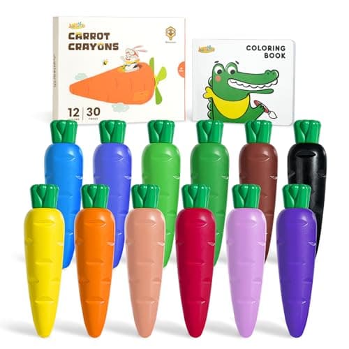 JUPITEARTH Carrot Crayons for Kids 12 Colors, Non Toxic Beeswax Toddler Crayons with 30-Page Coloring Book and 120 PDF Pages, Mess-Free Coloring for Kids Art Supplies Gift - Image 1