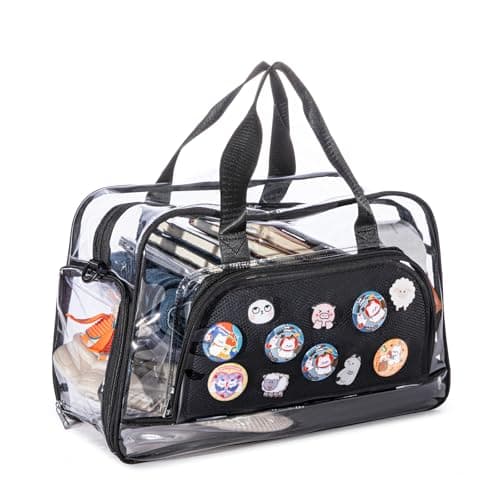 VoyaKode Clear Duffle Bag for Women with Anime Pins Display & Shoe Compartment, Waterproof and Convertible Crossbody for Anime Conventions, Stadium Events, Yoga, Travel & Gym (black) - Image 1