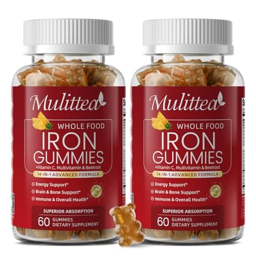 Iron Gummies for Women & Men, 4-Source Iron Supplement with Vitamin C, Folate, B12, B6 & Copper, Blood-Building & Energy Support, Gentle Iron Gummy Vitamins, Vegan Pineapple Flavor, 120 Count - Image 1
