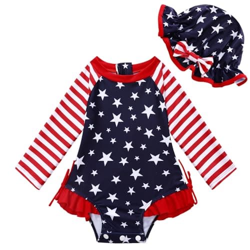 AMAWMW Infant Baby Girl Swimsuit Long Sleeve One-Piece Swimwear with Hat Rash Guard Floral Zipper Bathing Suit Beach Wear - Image 1