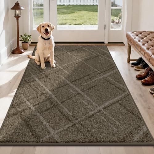 COSY HOMEER Front Door Mat Low Profile Non-Slip Doormat for Entryway, Absorbent Dirt Trapper Washable Entrance Mat, Sturdy Polyester Doormats (60"x36", Brown) - Image 1