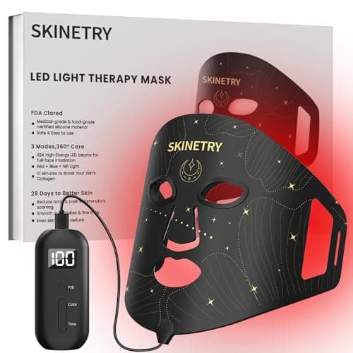 Skinetry LED Face Mask Light Therapy, Portable Red Light Therapy for Face,7 Light Modes with 2000mAh Rechargeable Remote, 324 LEDs for Radiant Glow, at Home - Image 1
