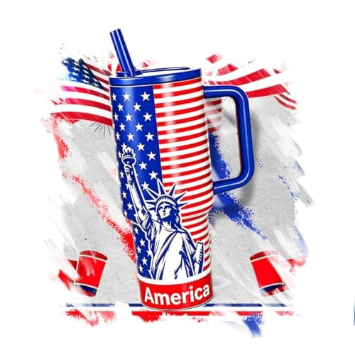 Sioncal 4th of July 40oz Patriotic Tumbler with Handle, Red Blue Stars Stripes American Flag Insulated Tumbler, USA Flag Water Bottle for Independence Day 250th Anniversary Parade Celebrations - Image 1