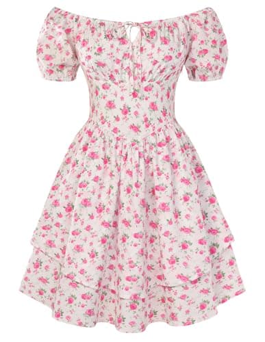 Scarlet Darkness Floral Corset Dress Summer Dresses for Women Girls 2026 Short Milkmaid Sundress with Pocket Pink Floral XL - Image 1