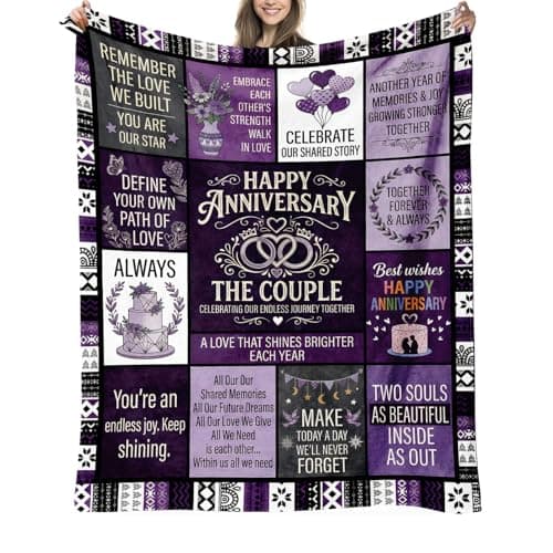 Happy Anniversary Throw Blanket Gifts for Couple Her Him, Wedding Anniversary Romantic Gift for Wife Husband Parents, Soft Cozy Flannel Decor Multi-Use Blankets for Birthday 50"x60" - Image 1