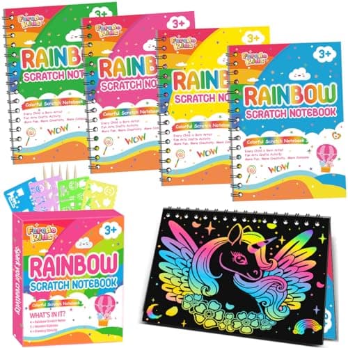 FEREDO KIDS Scratch Paper Art Party Favors for Kids: 4 Pack Rainbow Scratch Notebook, Goodie Bags Stuffers Coloring Books Party Favors for Kids 3-12, Bulk Classroom Birthday Gifts for Student