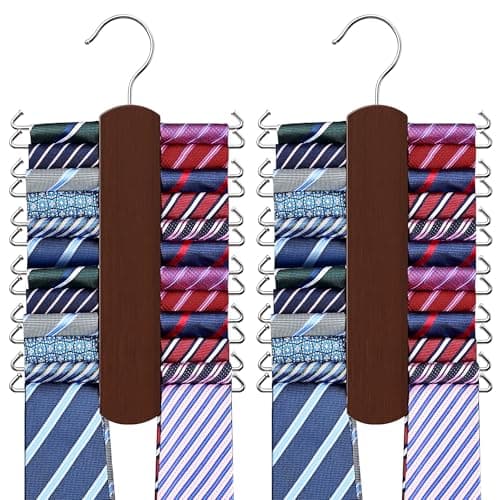 2 Pack Tie Hanger with 48 Hooks, Large Capacity Tie Rack for Closet Organizers and Storage,Space Saving Wooden Necktie and Belt Hanger for Men - Image 1