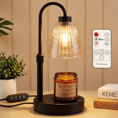 Mileonaim Candle Warmer Lamp with Remote Control Timer Dimmer - Wax Melt Warmer with 2 Bulbs, Adjustable Height, Birthday Gifts for Mom Women, House Warming Gifts New Home Decor (Round) - Image 1