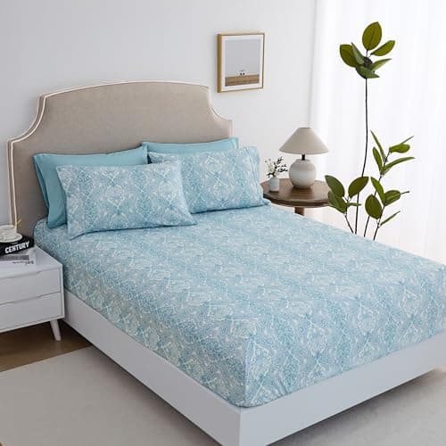 Spirit Linen home Twin Size Bed Sheets Set Deep Pockets - 6PC Paisley Ultra Soft Microfiber Bed Sheets - Easy to Clean, 90 Thread Count Sheets Includes 1 Fitted, 1 Flat, 2 Pillowcases (Blue) - Image 1
