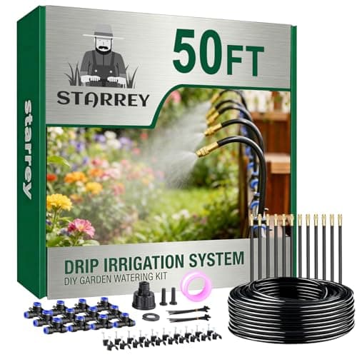 Starrey Drip Irrigation System, 2026-Upgrade 50Ft 1/4" Garden Watering System with 12 Pcs 360° Adjustable Copper Nozzles, DIY Kit for Garden, Lawn, Greenhouse, Raised Beds & Outdoor Plants - Image 1