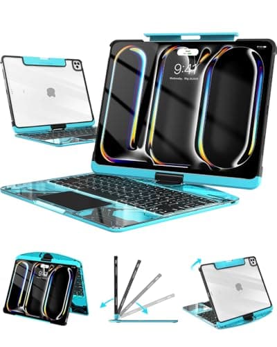 Auupgo Clear Keyboard Case for iPad Pro 13 inch (M5/M4, 2025/2024), Transparent Protective Cover with 7-Color Backlit Keyboard, 360° Rotating Stand, Multi-Touch Trackpad and Pencil Holder, Blue - Image 1