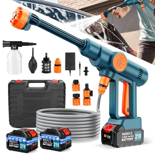6000mAh Portable Cordless Washer, Brushless Battery Operated, Handheld Car Washer with 6-in-1 Nozzle Battery Charger,Lightweight Washer Cleaning Tool with Foam Pot for Patio Boat Fence - Image 1