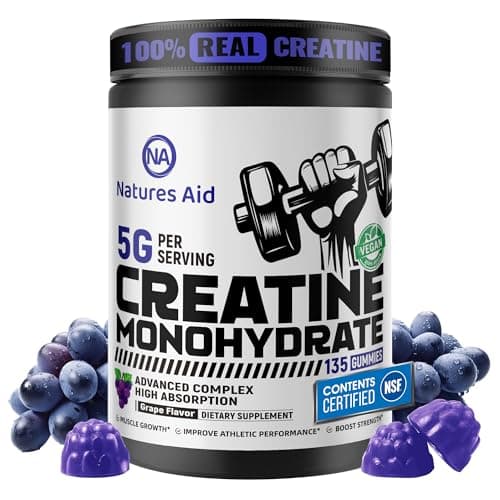 Natures Aid Creatine Monohydrate Gummies – Pre-Workout Energy & Muscle Growth Support for Men & Women | Grape Electrolyte Gummies (135 Count) - Image 1