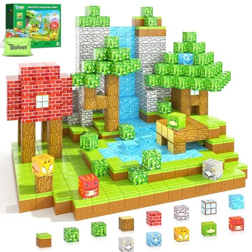 100PCS Magnetic Blocks - Build Mine Magnet World Forest Dinosaur Edition, Sensory STEM Construction Building Toys Kids Games for Toddler Christmas Birthday Gifts for 3 4 5 6 7 8 Years Old Girls & Boys - Image 1