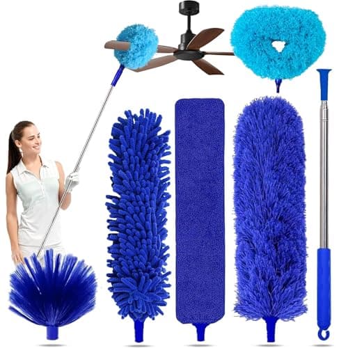 6-in-1 Duster for Cleaning Kit, Extendable Duster with Stainless Steel Pole - Microfiber, Ceiling Fan Cleaner Dusters and Chenille Dusters, Bendable Cobweb Removers for High Ceilings, Fans, Blinds - Image 1