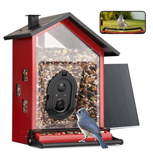 TT Nature Smart Bird Feeder with Camera, Heavy-Duty Chew-Proof Metal Casing, Solar Powered, AI Identify Bird Species & Instant Notifications, 3.2L Large Capacity Bird Watching Gift, Red - Image 1