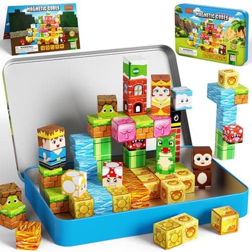 Zerxpho 60PCS Mini Magnetic Building Cubes Set, Adventure-themed Magnetic Blocks, Portable Magnetic Travel Blocks with Iron Case, Educational Toy for Kids STEM & Construction Learning for Kids Aged 3+ - Image 1