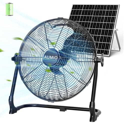 AUMIO 12" Solar Powered Floor Fan, Portable Rechargeable Battery Operated Solar Fan with 13200mAh & 1500 CFM Airflow, Cordless Camping Fan with USB Output, 4.5-27H Runtime for Power Outage, RV, Patio - Image 1