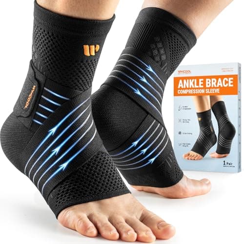 WHCOOL Low-Profile Ankle Braces for Women & Men, Customizable Ankle Compression Sleeve w/Wide Strap, Foot Support Wrap for Plantar Fasciitis Pain Relief, Achilles Tendonitis, Sprain, Black, 1 Pair, M - Image 1