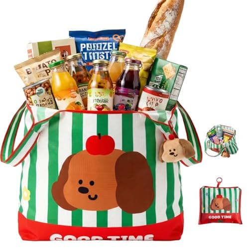 ZAOMENG Reusable Grocery Bag - Foldable Shopping Bags Reusable Ripstop Bags with Cute Design Dog Plush Charms - Reusable Eco Bag,Folding Shopping Bag Lightweight Polyester Fabric-Kitchen,Picnic,Beach - Image 1