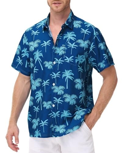 FISHEAL Men's Hawaiian Shirt Short Sleeves, Casual Hawaii Button Down Beach Tropical Shirts for Mens Summer Trip Vacation - Image 1