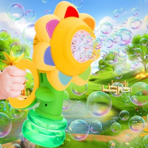 Vodolo Seven Color Flower Bubble Machine,7 Color Sunflower Rechargeable Bubble Blower with Lights for Kids Ages 4-8,Toddlers 3 and up Automatic Bubble Maker for Bathtub Bath,Summer Outdoor Toys - Image 1