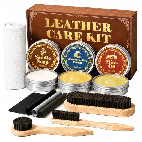 Jevvu Shoe Cleaning Kit, Saddle Soap, Mink Oil & Waterproof Wax, 10 PCS Boot Cleaner for Leather Cowboy Boots, Shoes, Work Boots and Tack, Shoe Shine Kit with Horsehair Brushes, Polish Cloths & Towel - Image 1
