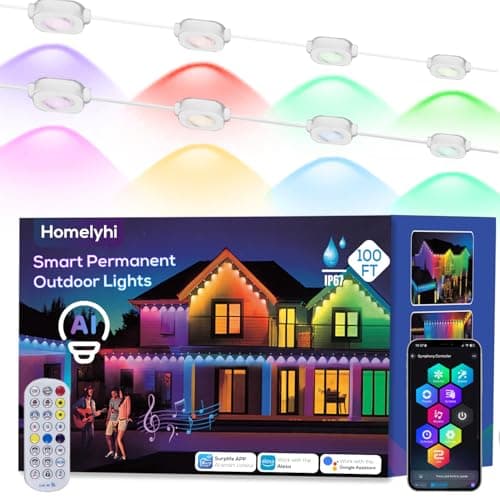 Permanent Outdoor Lights for House, 100ft AI Smart Eave Lights with 60 LED Lights, 66 Scene Modes with App/Remote Control for Christmas Decor, IP67 Waterproof, Compatible with Alexa, Google Assistant - Image 1